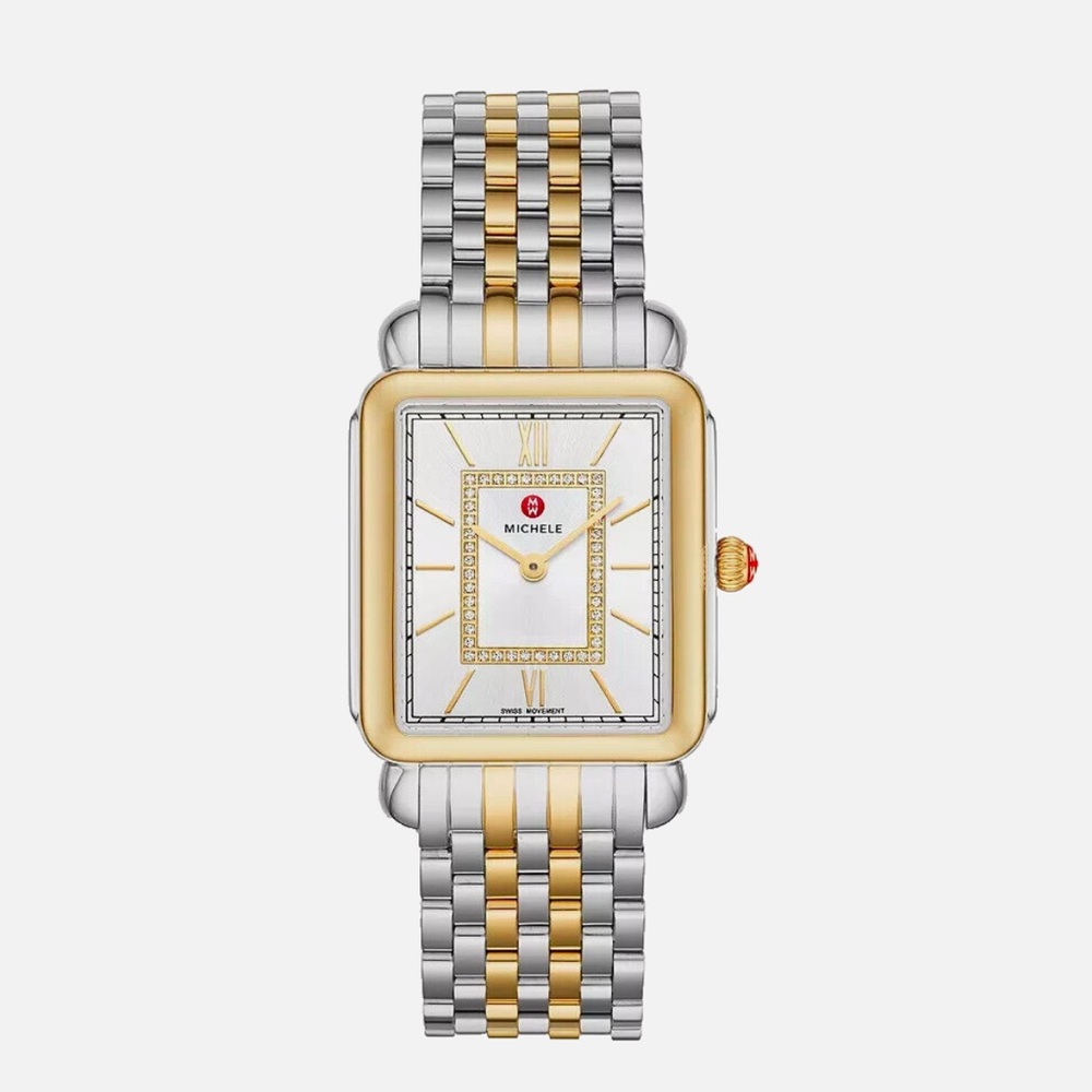 Michele Deco ll Silver Diamond Dial Yellow Gold Two-Tone Watch